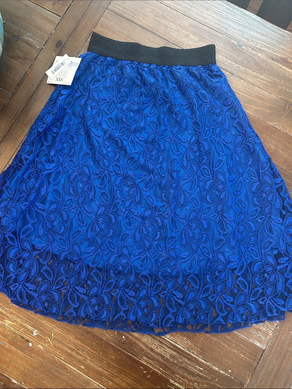 Lace Overlay A-Line Skirt in Royal Blue